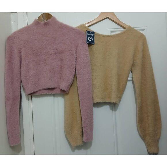 Sunday best womens small pink cropped sweater Hollister tan...